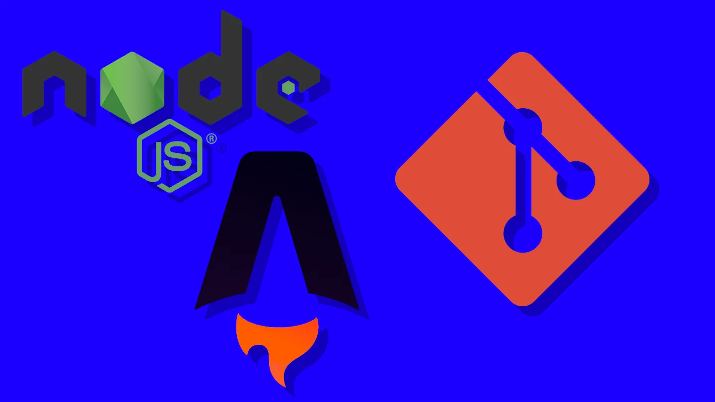 AstroJS, nodeJS, and GIT logos on a blue background