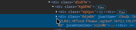 Image shows mouse pointer clicking on containing div in web developer panel