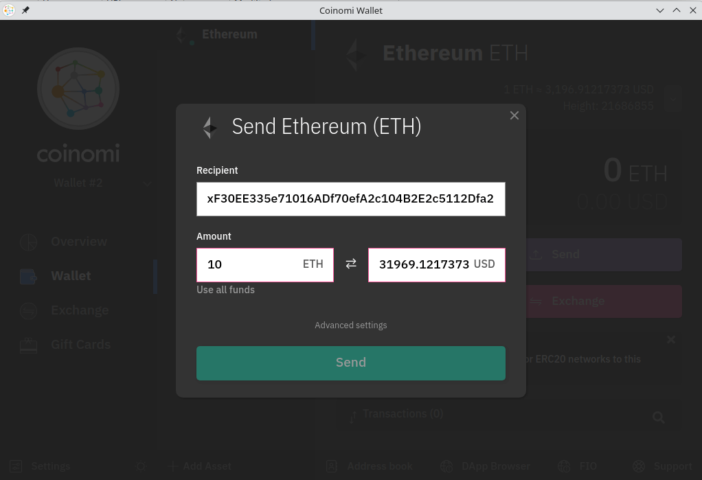 Coinomi Send
